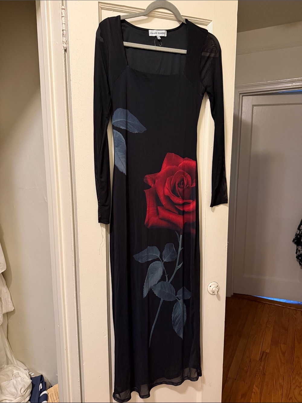 Almost Famous Black Maxi Dress with Red Rose Print